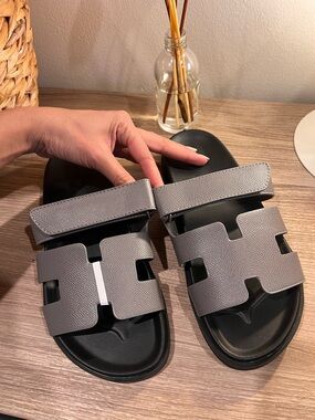 Gray Slide Sandals with H Cutout